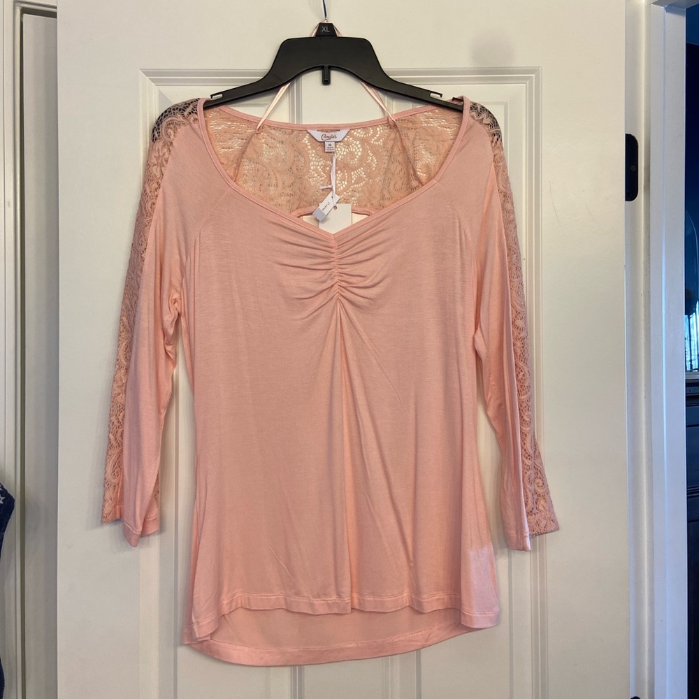 Candie’s 3/4 sleeve top. PALE PINK. NWT. Juniors size XL.